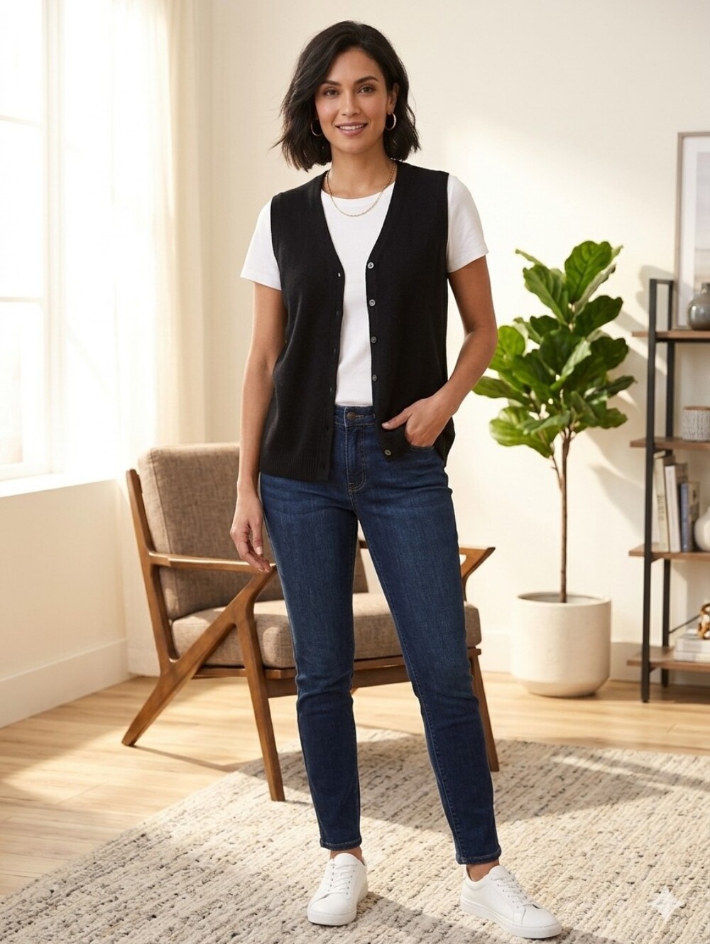 liz & co. Cardigan Sweater Vest BLACK Size Medium